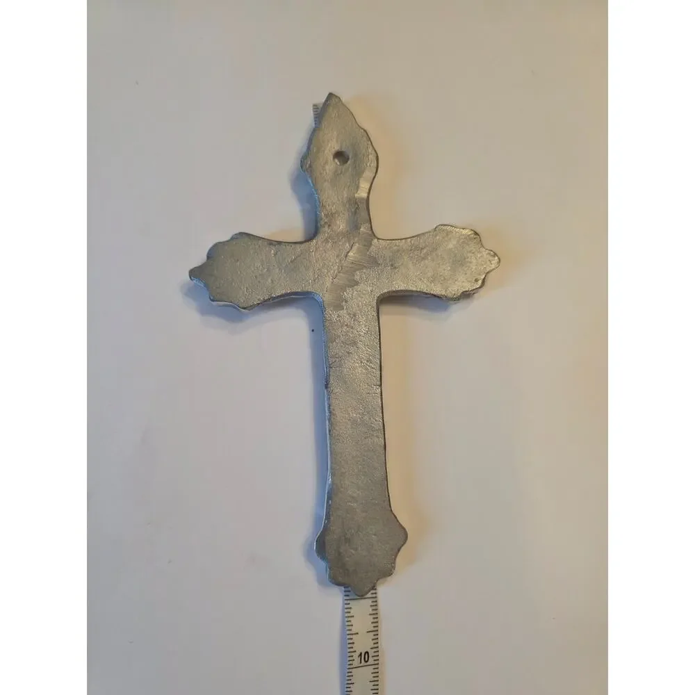 Sand Cast Polished Aluminum Arrow Wall Cross Silver Metal Mexican Pewter